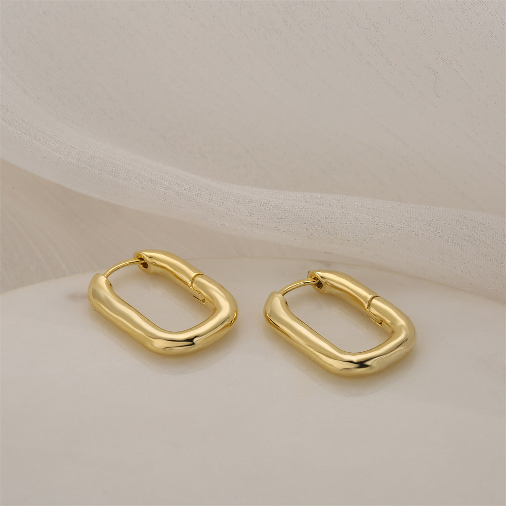 Orecchini Minimalisti Geometrici Vintage in Ottone con Placcatura in Oro 14K e Perni in Argento Sterling 925