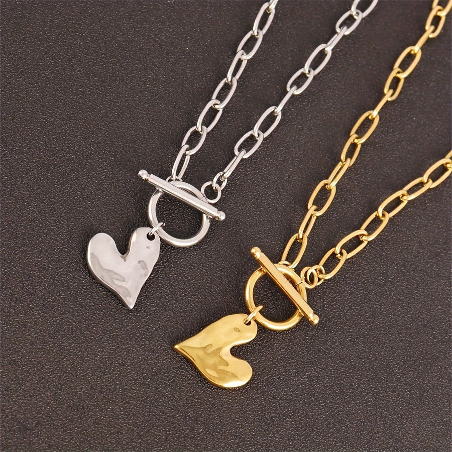 Minimalist Heart-Shaped Stainless Steel Pendant Necklace with Plated Finish for Women and Men