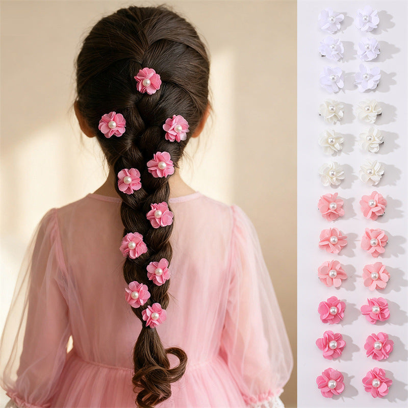 Fermaglio per Capelli a Forma di Fiocco in Stile Naturale per Ragazze con Rifinitura in Pizzo di Poliestere e Abbellimento Floreale con Perle, Set di Mollette a Becco d'Anatra