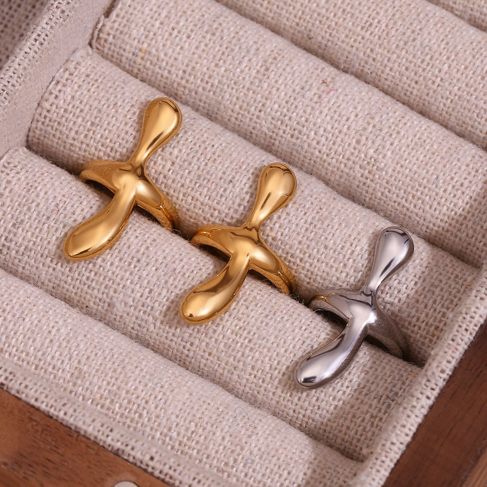 Orecchini a croce minimalisti da donna in acciaio inossidabile con placcatura in oro 18 carati, forma geometrica, a clip