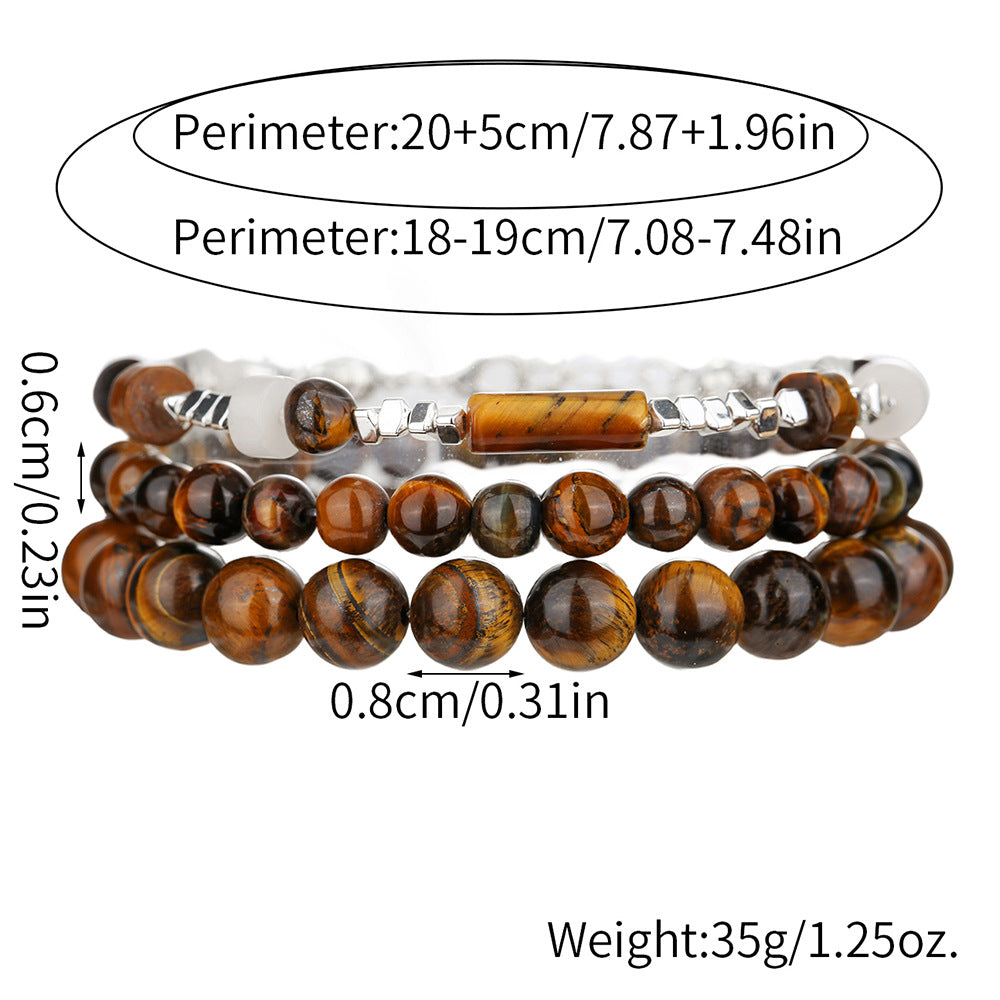 Bohemian Style Black Obsidian and Tiger Eye Beaded Stretch Bracelet for Women and Men