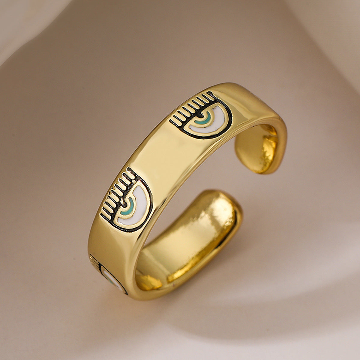 Minimalist Geometric Micro-inlay Brass Ring for Women