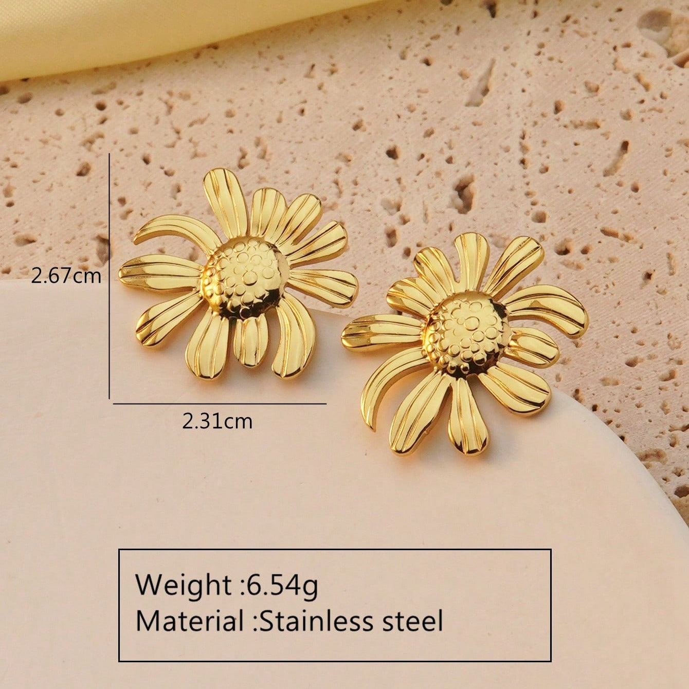 Elegant Gold Plated Stainless Steel Leaf Earrings for Women