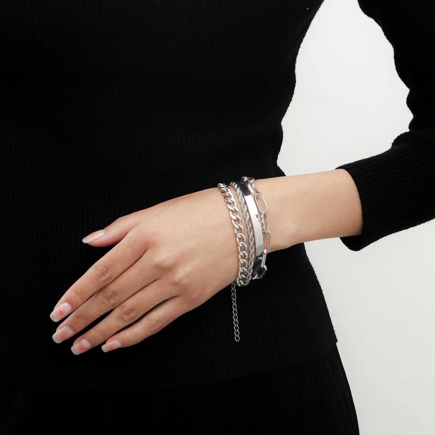 Punk Geometric Alloy Bracelet Set with Plating Finish for Women Vintage-Inspired Stackable Hand Jewelry