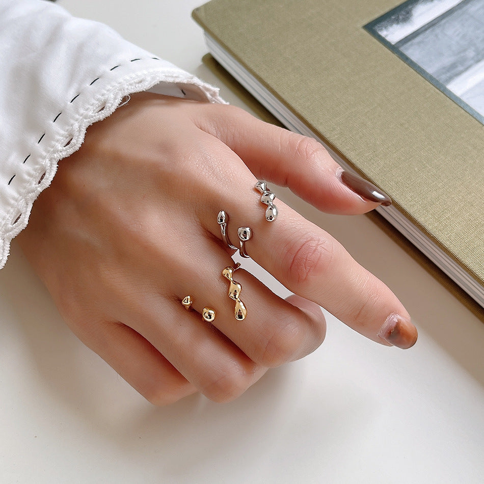 Anello in argento sterling S925 dal design a lettera dalla forma irregolare per donna, gioielli alla moda e versatili per tutti i giorni