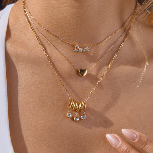 Minimalist 18K Gold Plated Heart Geometric Stainless Steel Necklace for Women
