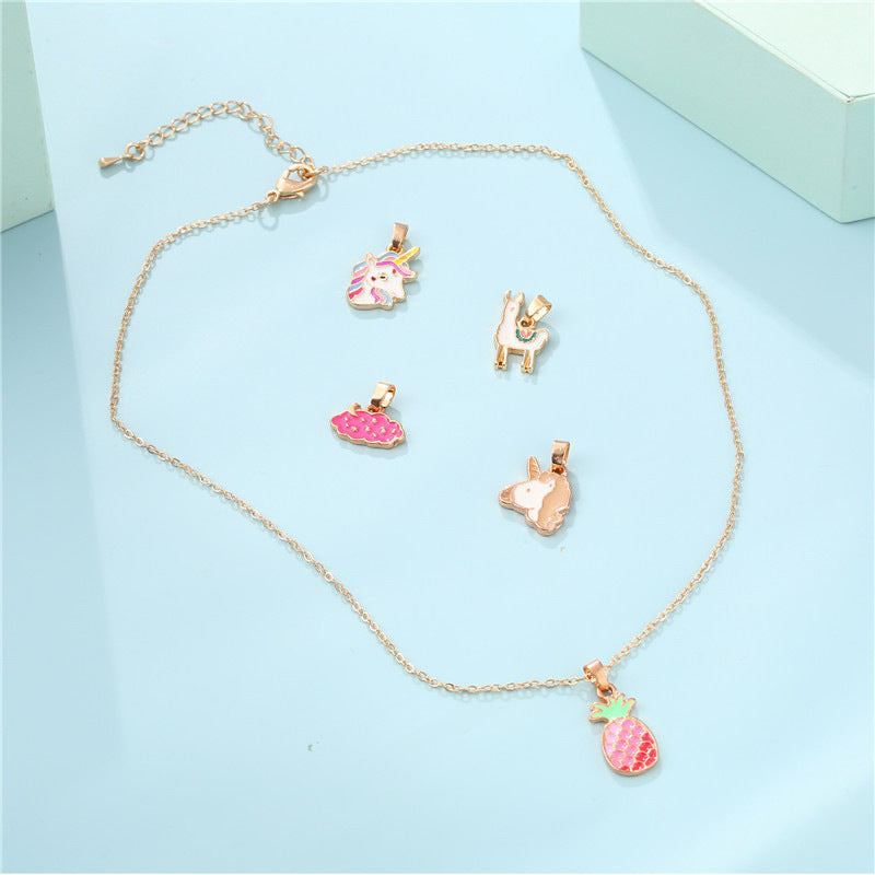 Bonito collar de aleación con animales de dibujos animados y esmalte, con barra intercambiable para dijes, para mujer