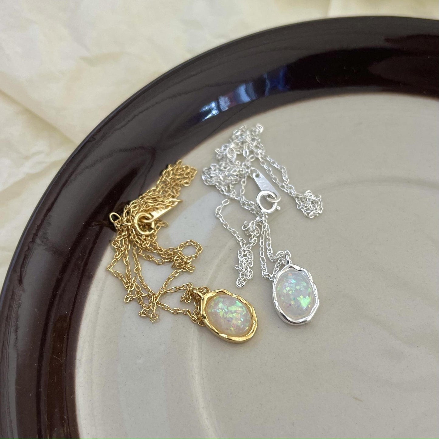 Minimalist Opal Pendant Necklace in 925 Sterling Silver with Geometric and Doll Motif Design