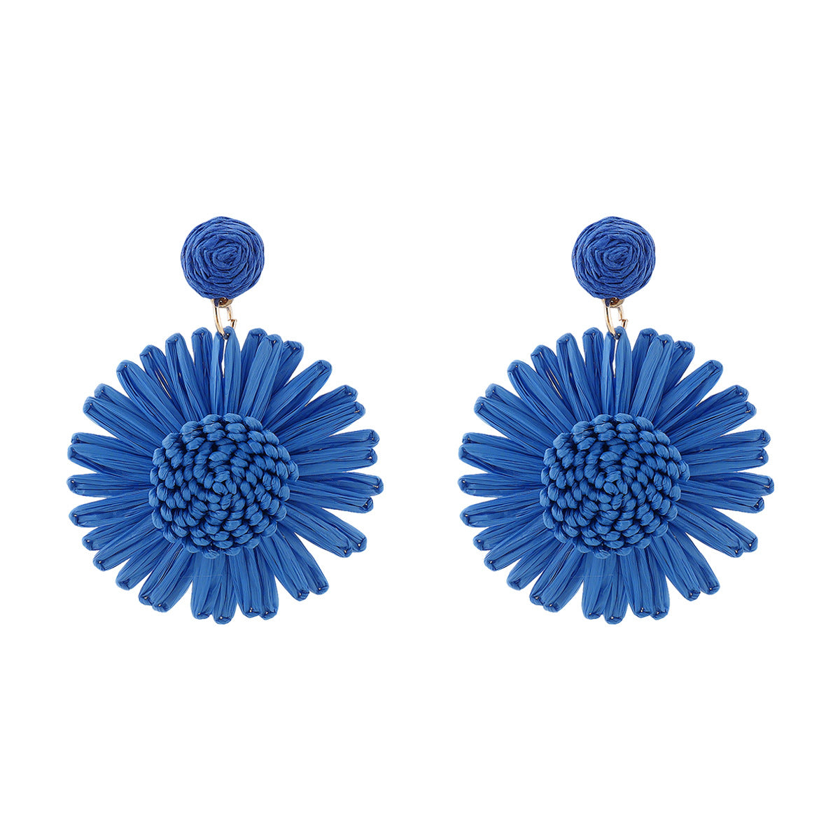 Orecchini Bohémien Girasole da Donna con Base in Lega e Dettagli in Rafia, Design Floreale Artigianale, Stile Fresco e Dolce