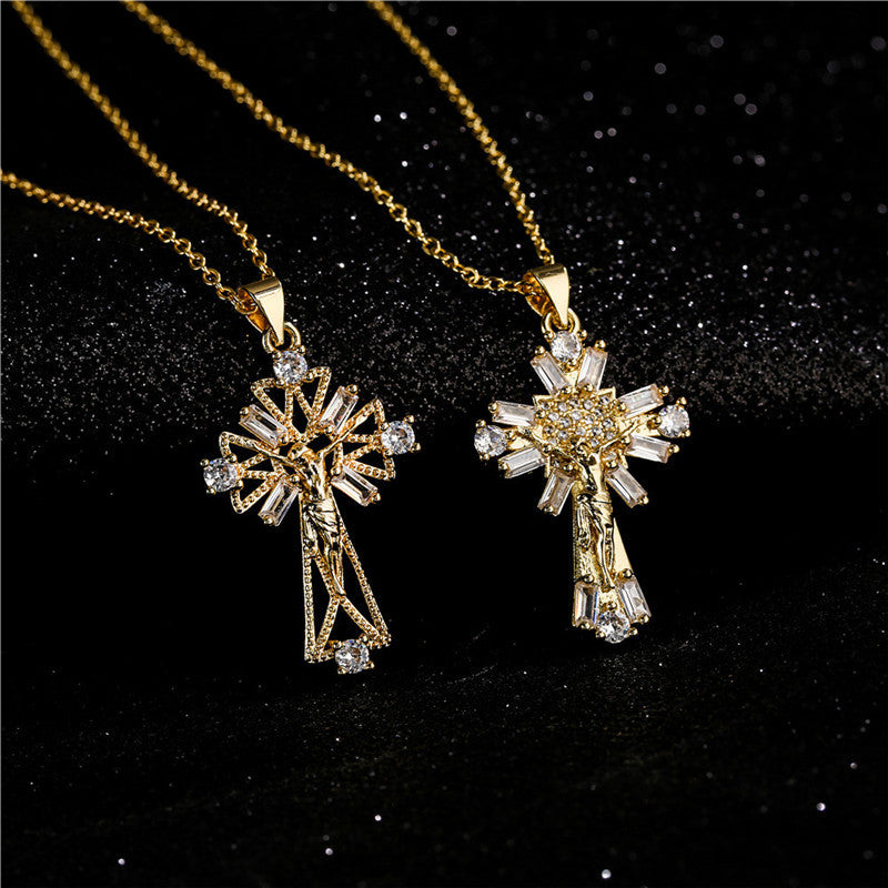 Geometric 18K Gold Plated Brass Cubic Zirconia Pendant Necklace Cable Chain