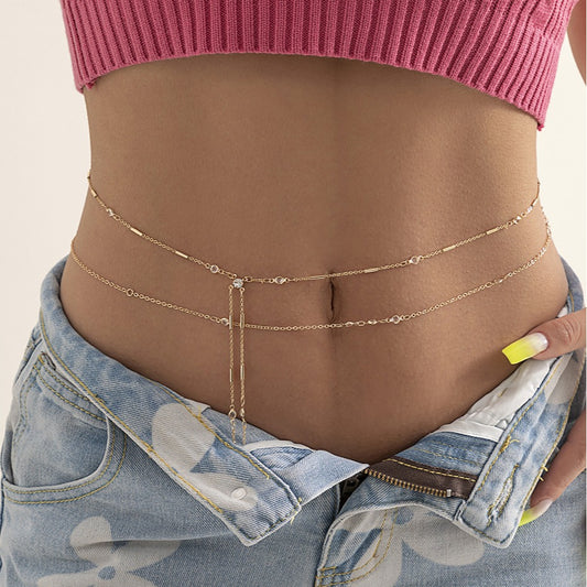 Punk-Style Beaded Body Chain for Women with Metal Chain and Crystal-Like Accents
