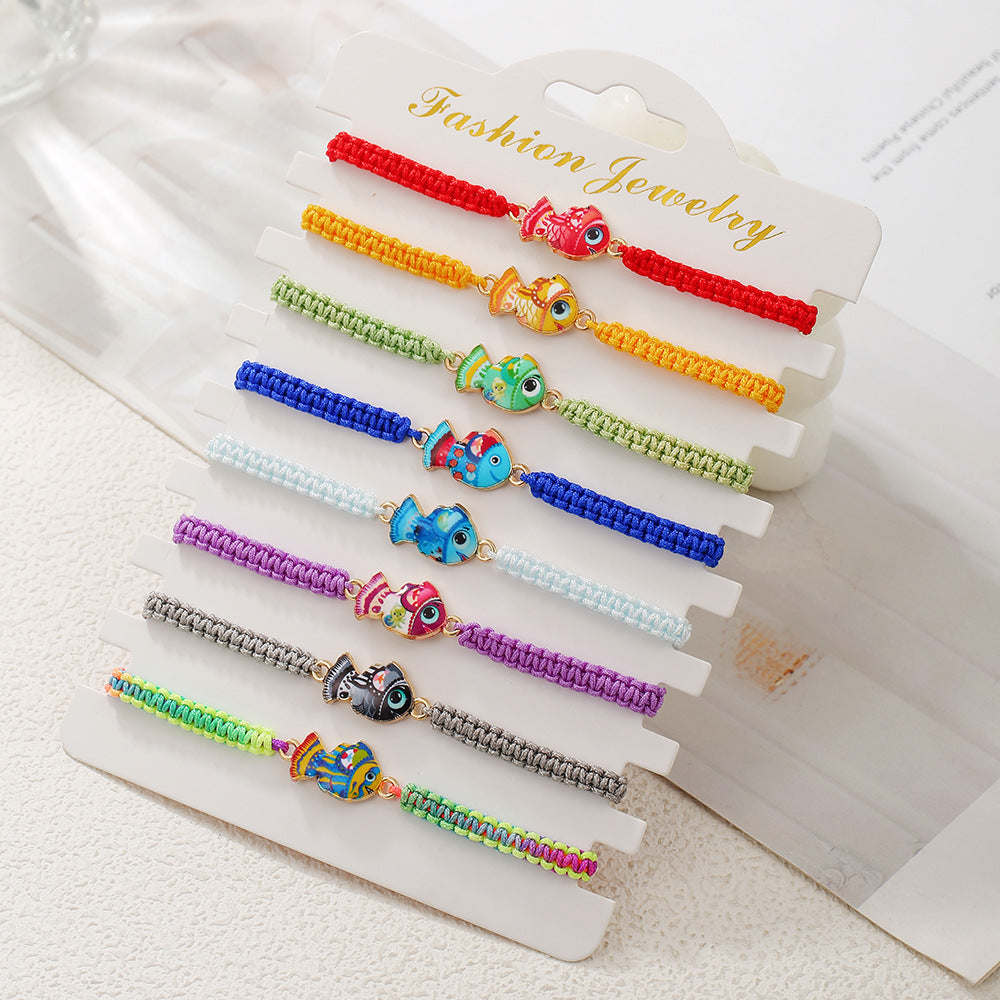 Sweet Cartoon Polka Dot Ceramic Fish Braided Bracelet Adjustable Multi-Color