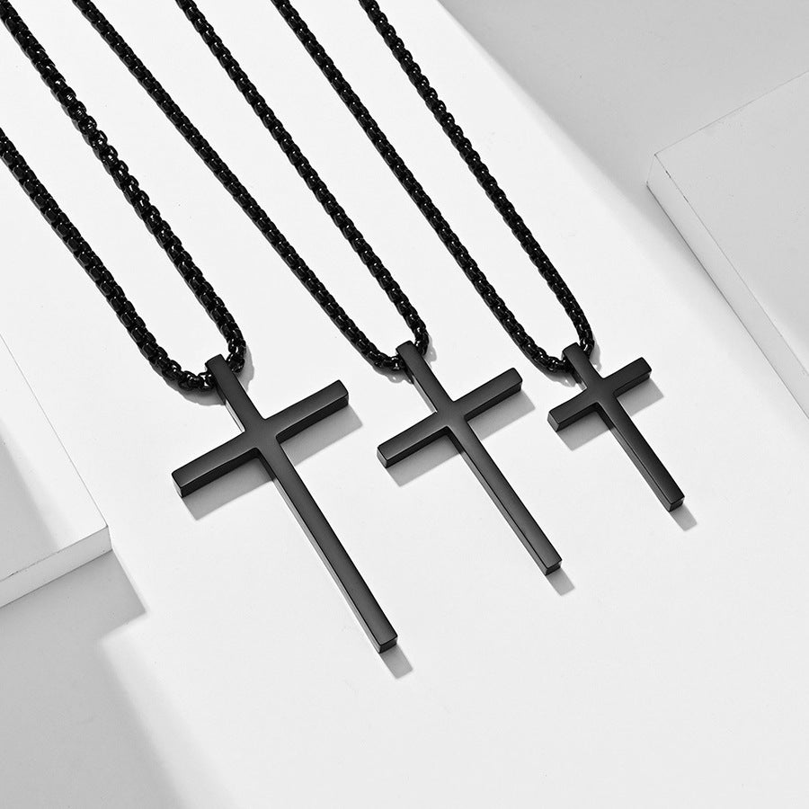 Collar Minimalista de Cruz de Acero Inoxidable de Titanio Pulido, Cadena de Bolas de Acero Inoxidable, Joyería Unisex