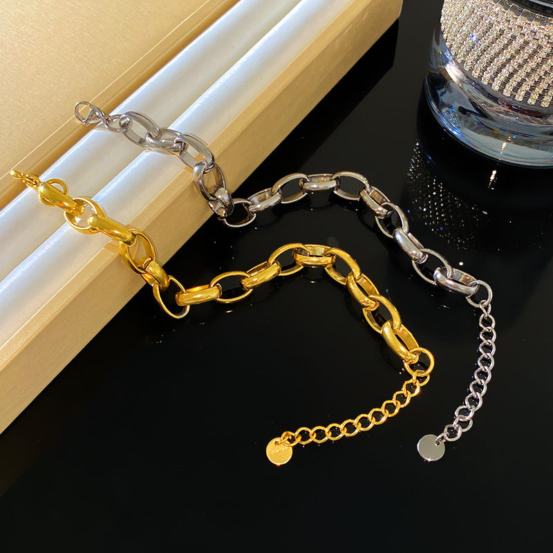 Hollow Chunky Chain Spliced Titanium Steel Bracelet Plated Unisex
