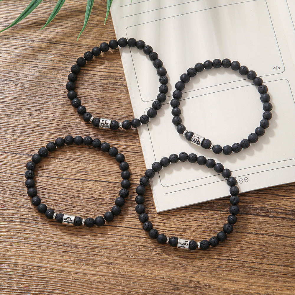 Handmade Geometric Round Volcanic Stone Bracelet for Unisex