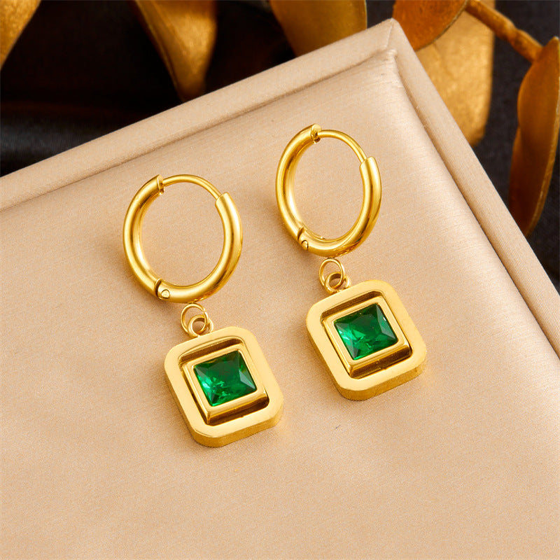 Vintage Luxury Fashion Stainless Steel Plated Square Chain Necklace Earrings Bracelet Set