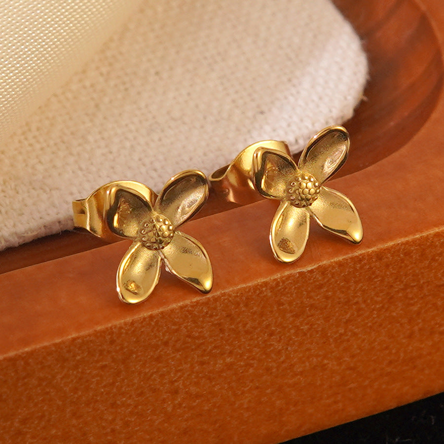 Minimalist Luxury Gold Plated Stainless Steel Floral Earrings for Women