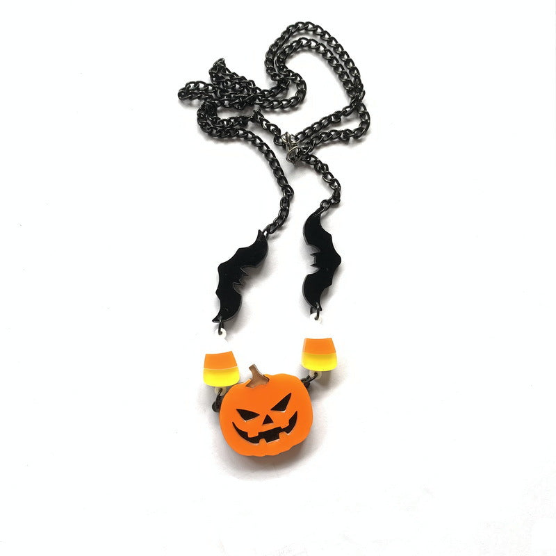 Collana da donna gotica a pipistrello e zucca di Halloween con ciondolo in acrilico su catena standard