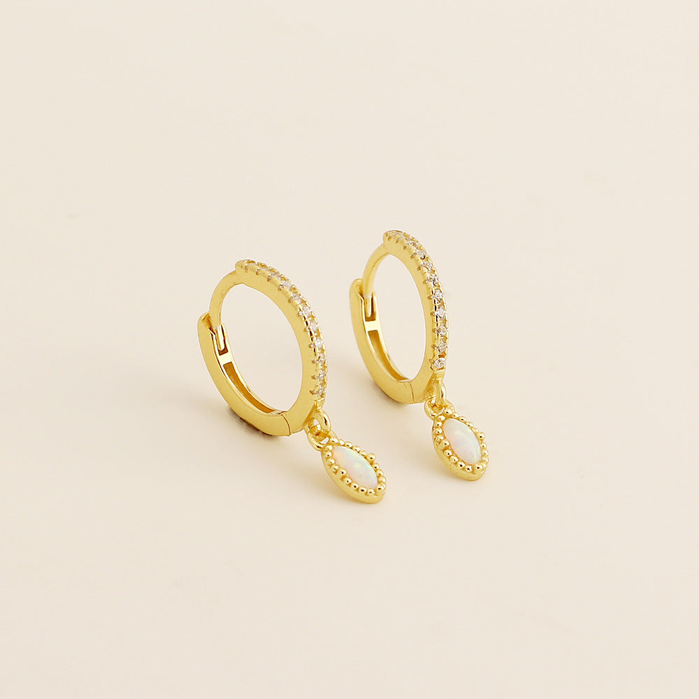 Pendientes de aro geométricos minimalistas de plata de ley S925 con circonitas cúbicas e incrustaciones de ópalo para mujer