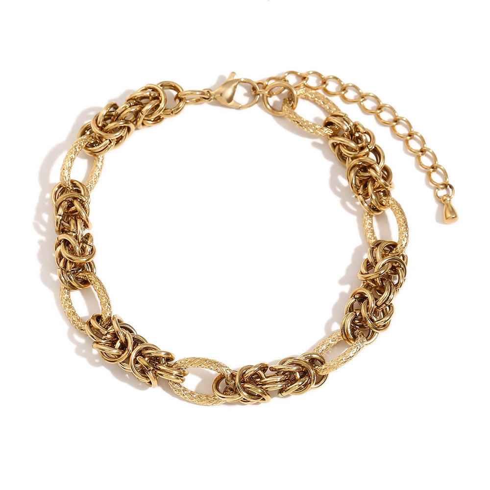 Cavigliera da donna minimalista geometrica in acciaio al titanio intrecciata a mano con placcatura in oro 14 carati