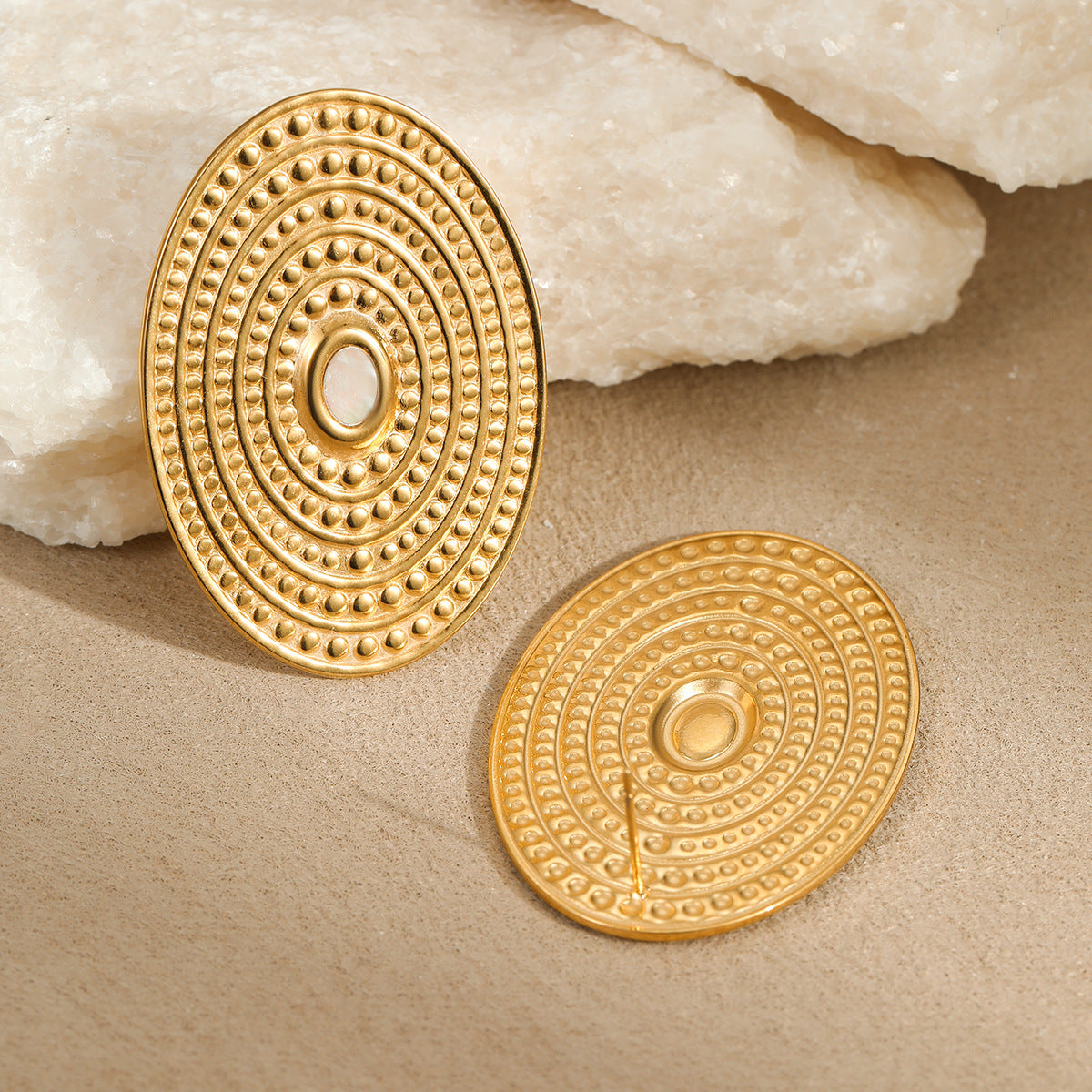 Aretes de Acero Inoxidable Ovalados Geométricos de Moda con Baño de Oro de 18K para Mujer