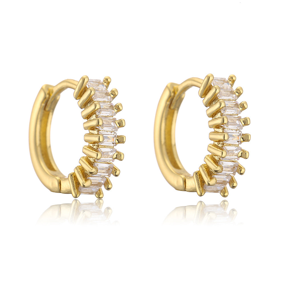 Minimalist Geometric Copper Earrings with Gold Plating and Micro-Paved Zirconia for Women