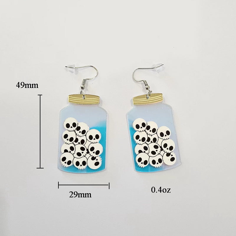 Accessori da donna con orecchini in acrilico a forma di teschio di Halloween carini-grintosi con effetto arcobaleno stampato