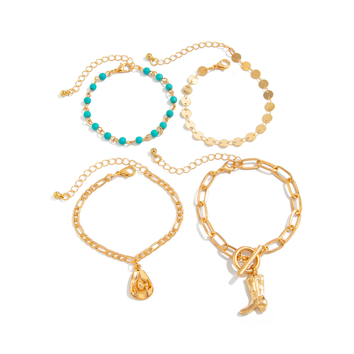 Punk Multi-Layer Geometric Floral Crystal Alloy Pendant Plated Brass Necklace for Women