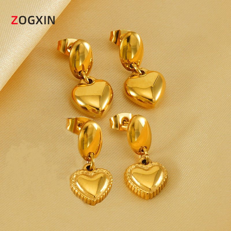 Aretes de acero inoxidable con forma de corazón a la moda con chapado en oro de 18 quilates para mujer, elegantes y sofisticados para uso diario