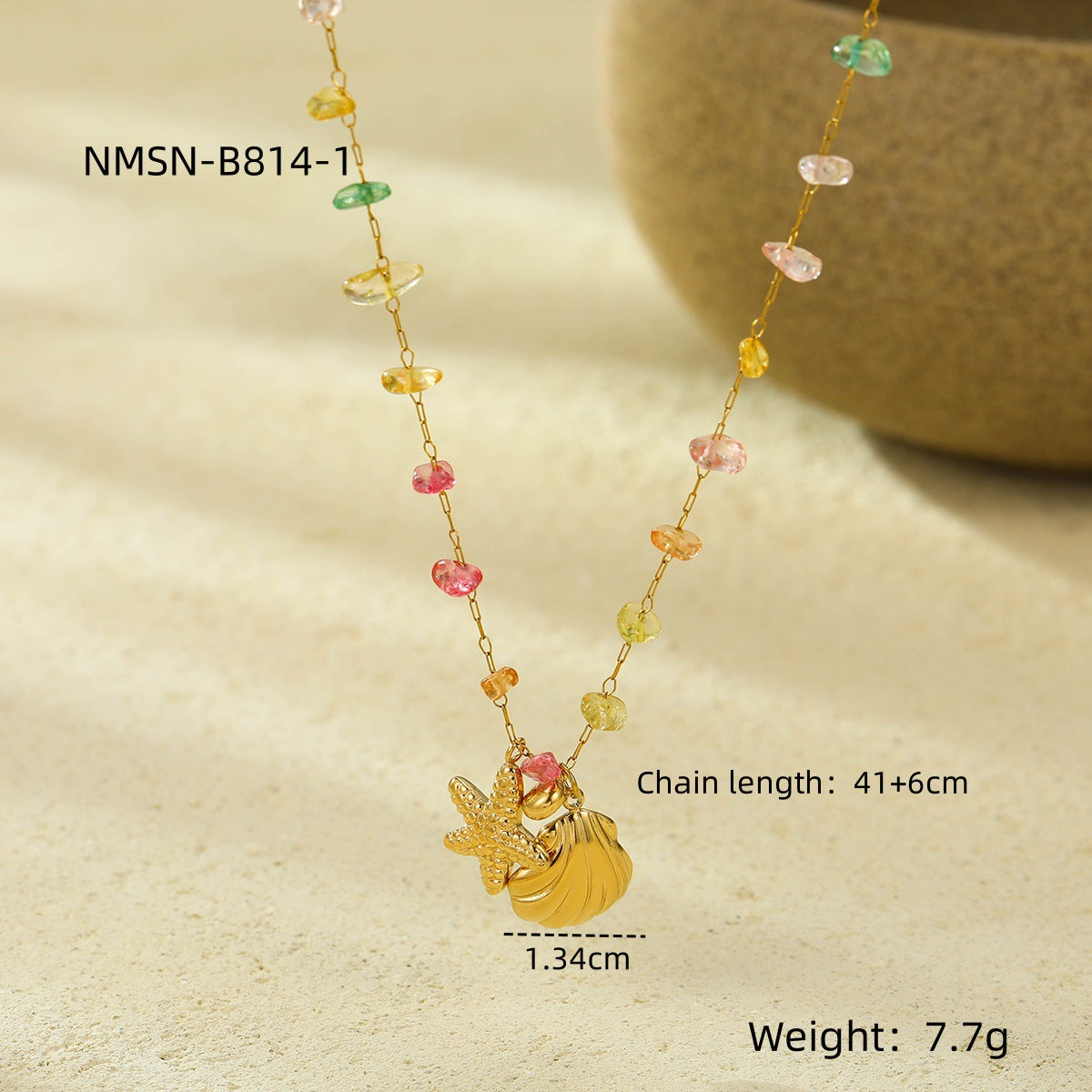 Set di collane con ciondolo a conchiglia e stella marina minimalista da donna in acciaio inossidabile con placcatura in oro 18 carati e intarsi di strass colorati