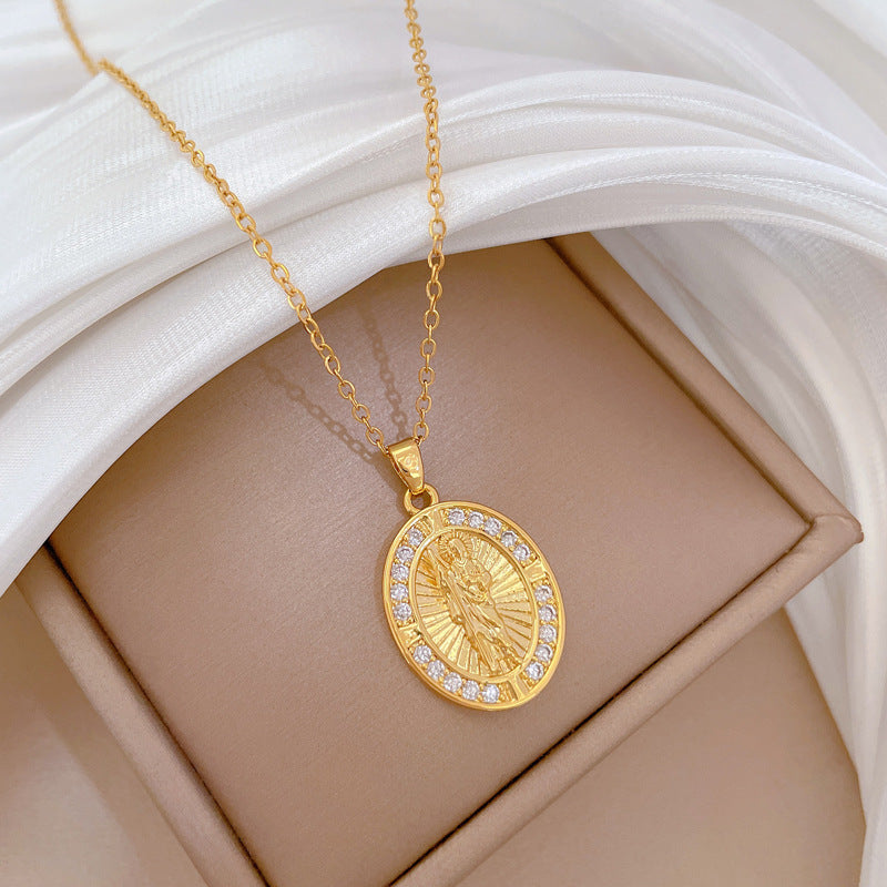 Collana con ciondolo a forma di uovo geometrico di lusso con strass per donna e uomo, in acciaio inossidabile, catena delicata per clavicola