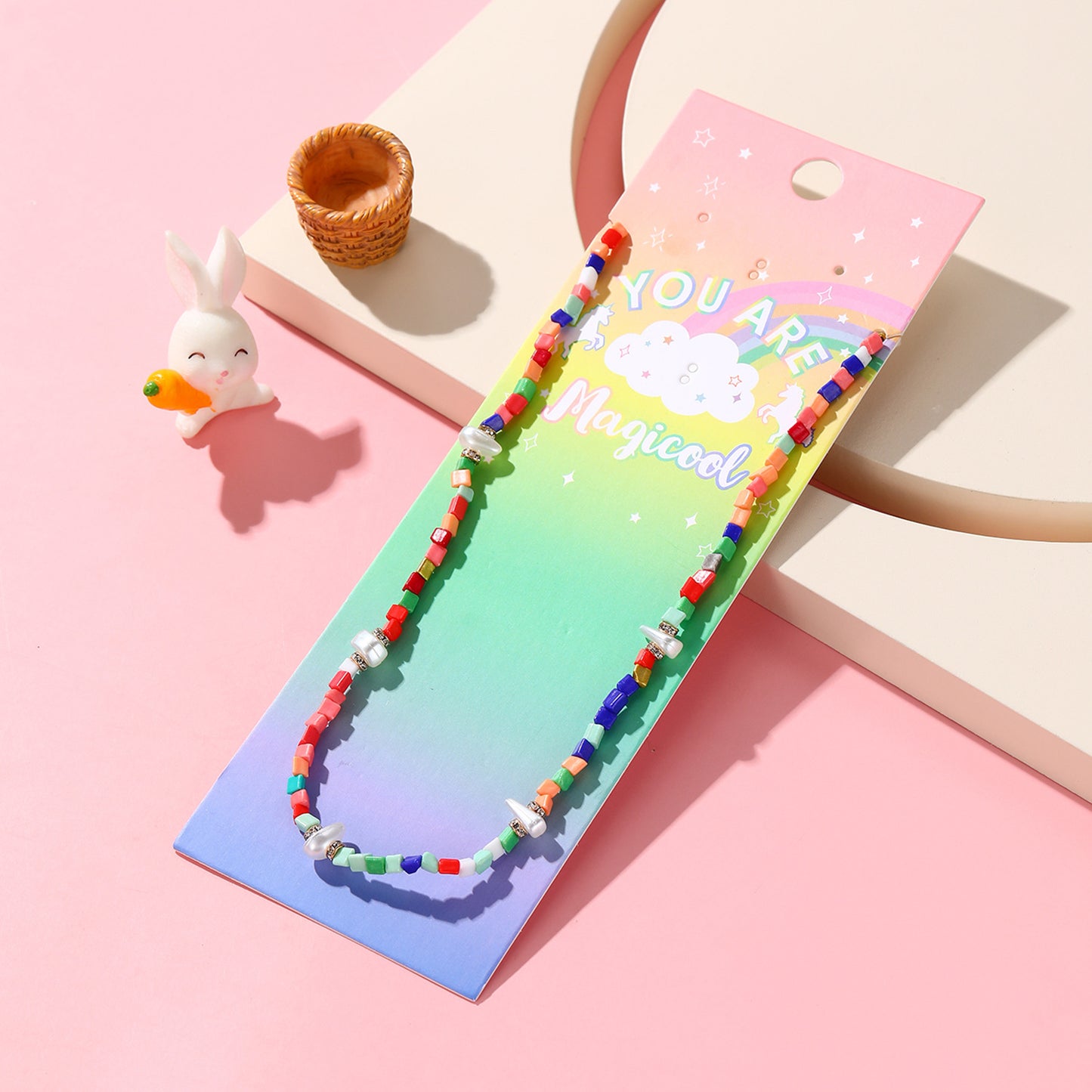 Collar de Dopamina de Cuentas de Colores para Niños con Diseño Geométrico, Cadena de Cordón de Algodón Hecha a Mano, Estilo Dulce y Juguetón