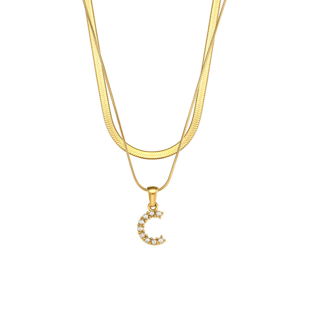 Collana con Pendente a Lettera alla Moda in Acciaio Inossidabile con Finitura Placcata e Catena Serpentina da Donna