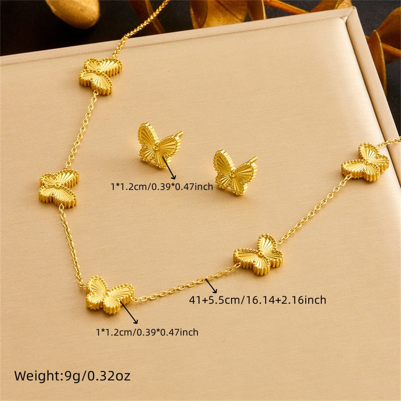 Elegant Striped Butterfly Stainless Steel Plated Jewelry Set for Women