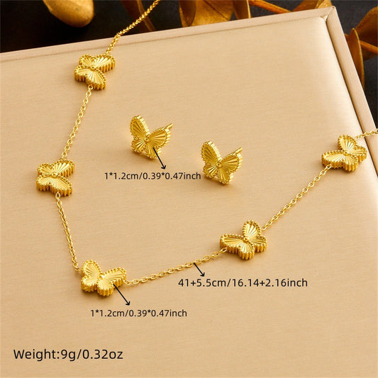 Elegant Striped Butterfly Stainless Steel Plated Jewelry Set for Women