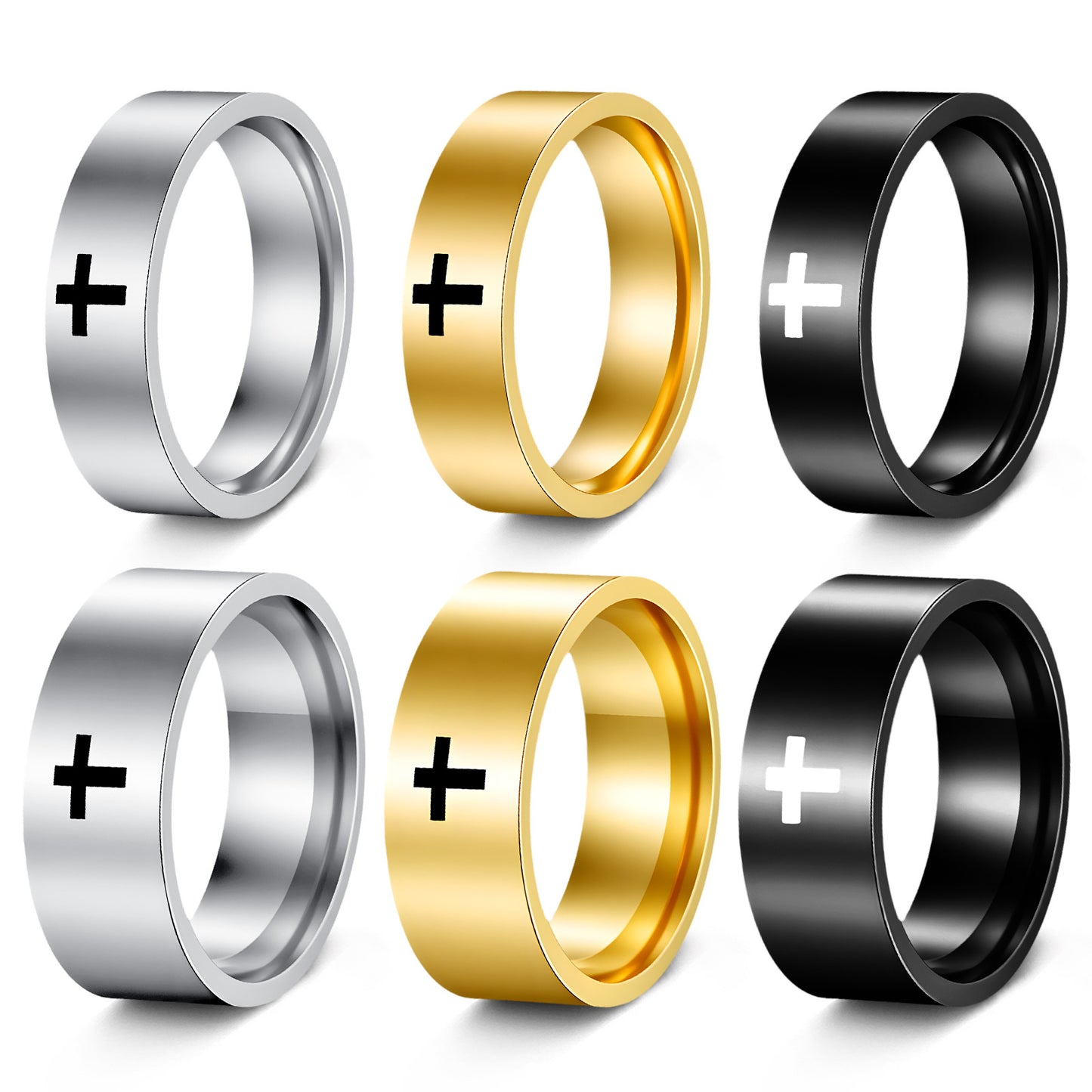 Classic Cross Stainless Steel Plated Ring Unisex 6mm/8mm