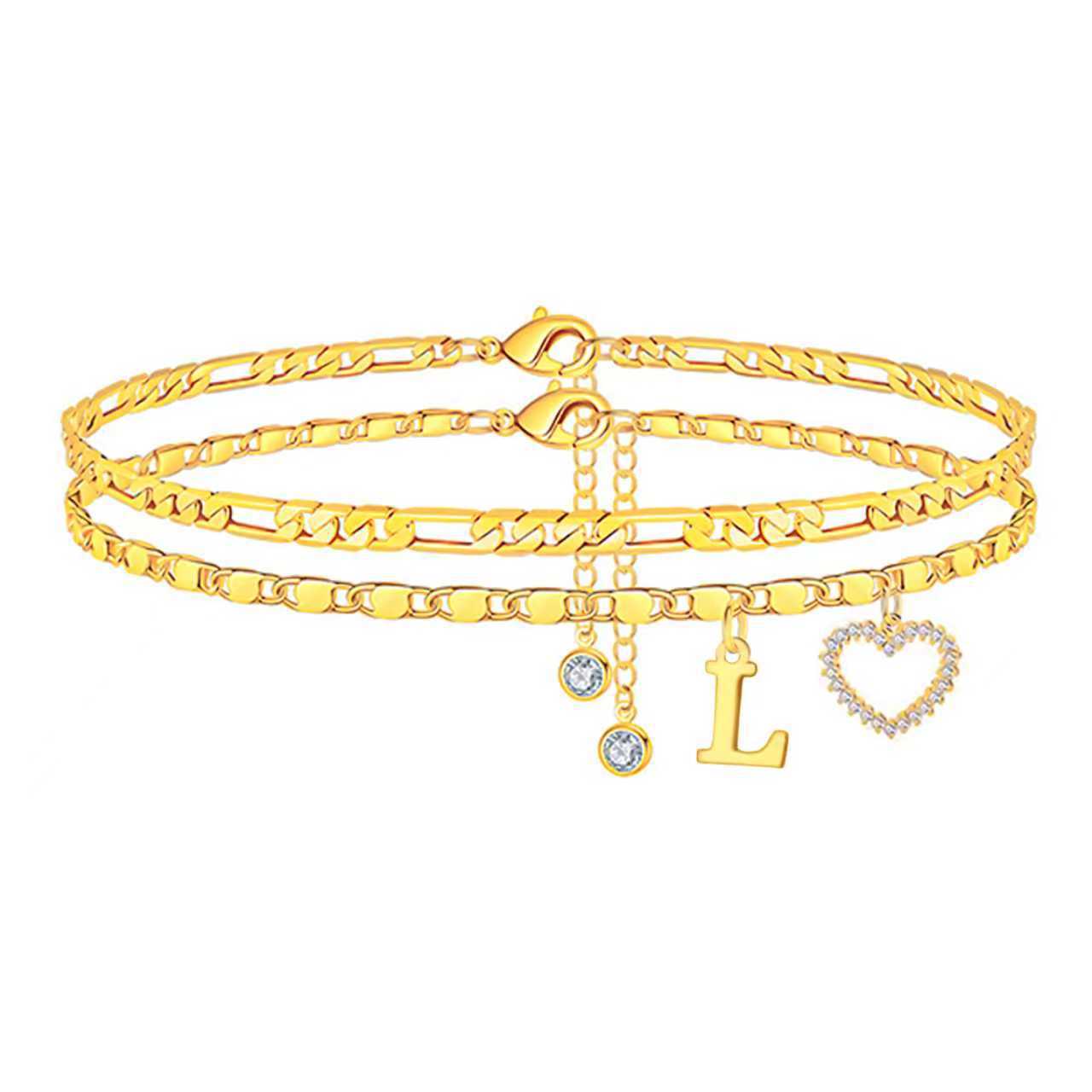 Minimalist Heart Letter Alloy Rope Chain Anklet for Women