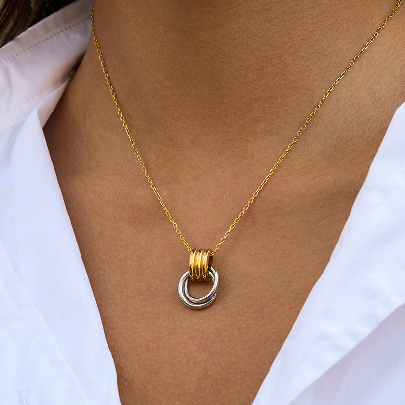 Collana Geometrica Placcata in Acciaio al Titanio da Donna con Catena in Acciaio Inossidabile, Accessorio di Moda Ipoallergenico e Resistente allo Sbiadimento