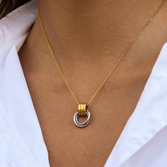 Collar Chapado de Acero de Titanio Geométrico para Mujer con Cadena de Acero Inoxidable, Hipoalergénico y Resistente a la Decoloración, Accesorio de Moda