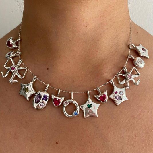 Vintage Heart Butterfly Cross Cubic Zirconia Inlaid Titanium Steel Necklace for Women Charm Bar