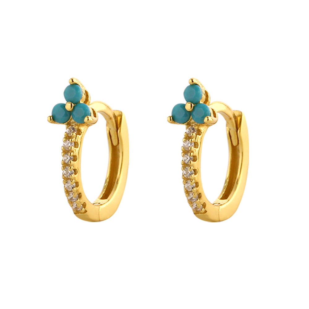 Aretes de aro de lujo para mujer de plata de ley 925, con diseño geométrico floral de mariposa en forma de lágrima y turquesa azul