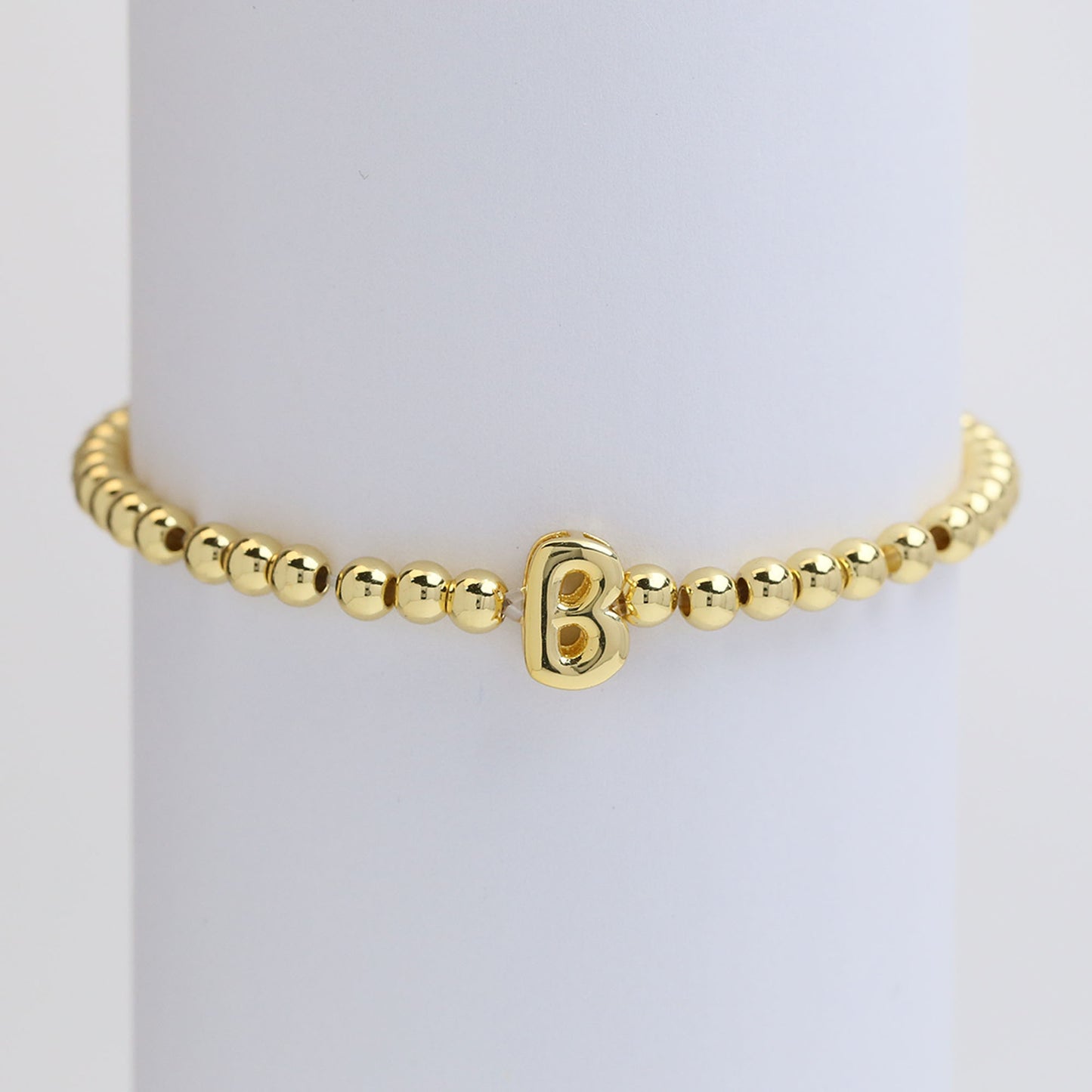 18K Gold Plated Brass Letter Hematite Bead Stretch Bracelet for Women