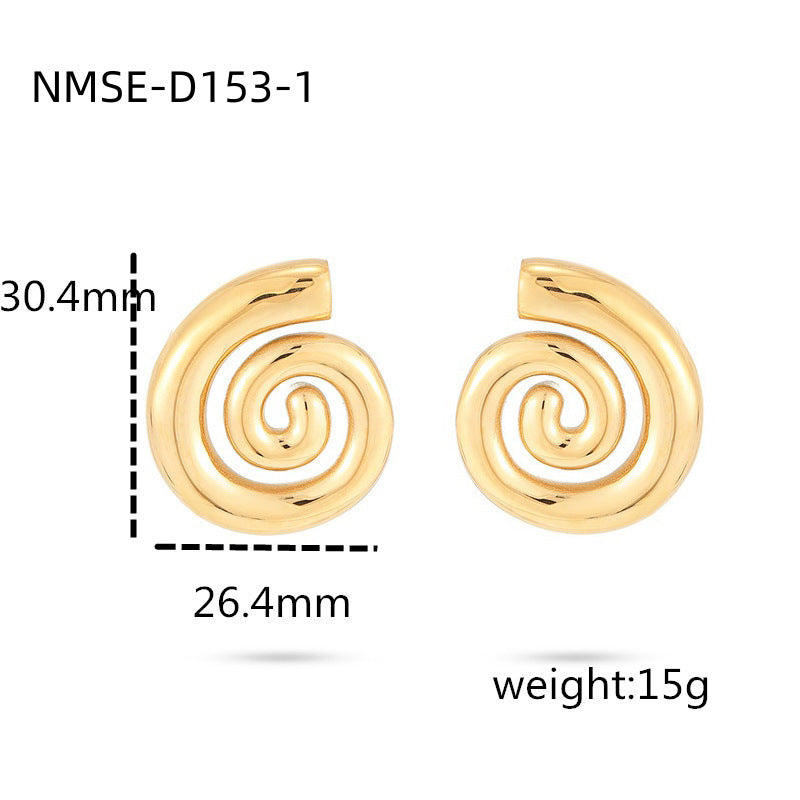 Orecchini a perno a spirale geometrica alla moda per donna, placcati oro 18 carati in acciaio inossidabile