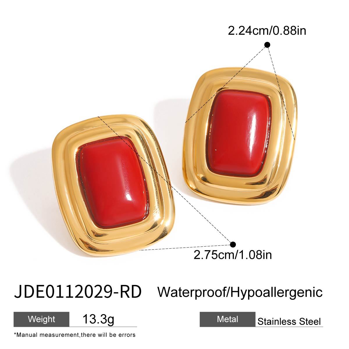 Elegant Geometric Square Agate Inlay Stainless Steel Stud Earrings for Women