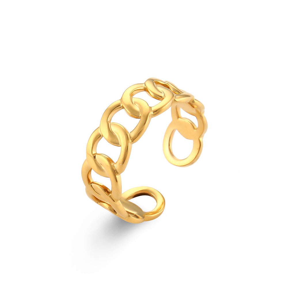 Vintage-Inspired Geometric Stainless Steel Ring with Gold Plating for Women