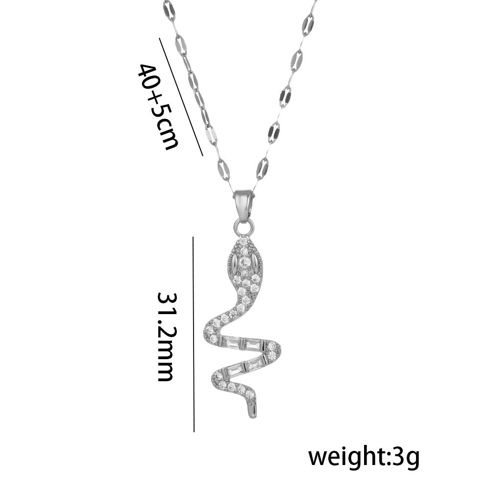 Collar con Colgante de Acero de Titanio con Forma de Serpiente Estilo Punk Hip Hop con Incrustaciones de Pedrería para Mujer