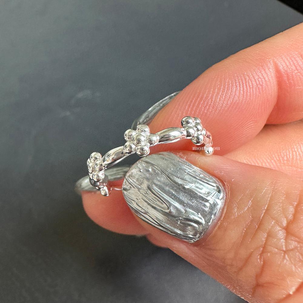 Anillo Abierto Minimalista Dulce de Plata Esterlina 925 Floral Geométrico para Mujer