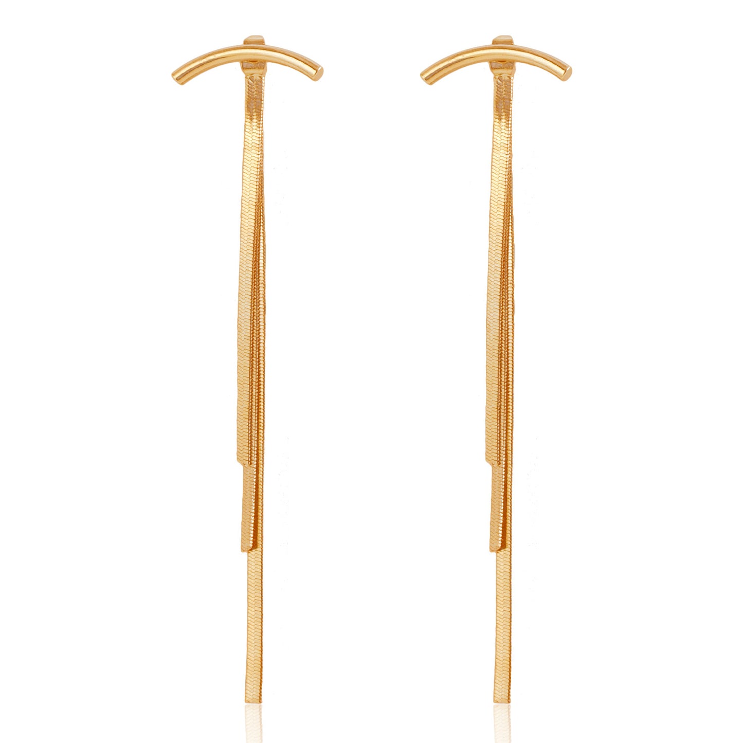 Minimalist Cold-Tone Geometric Metal Snake Chain Long Dangle Earrings with Plating Finish