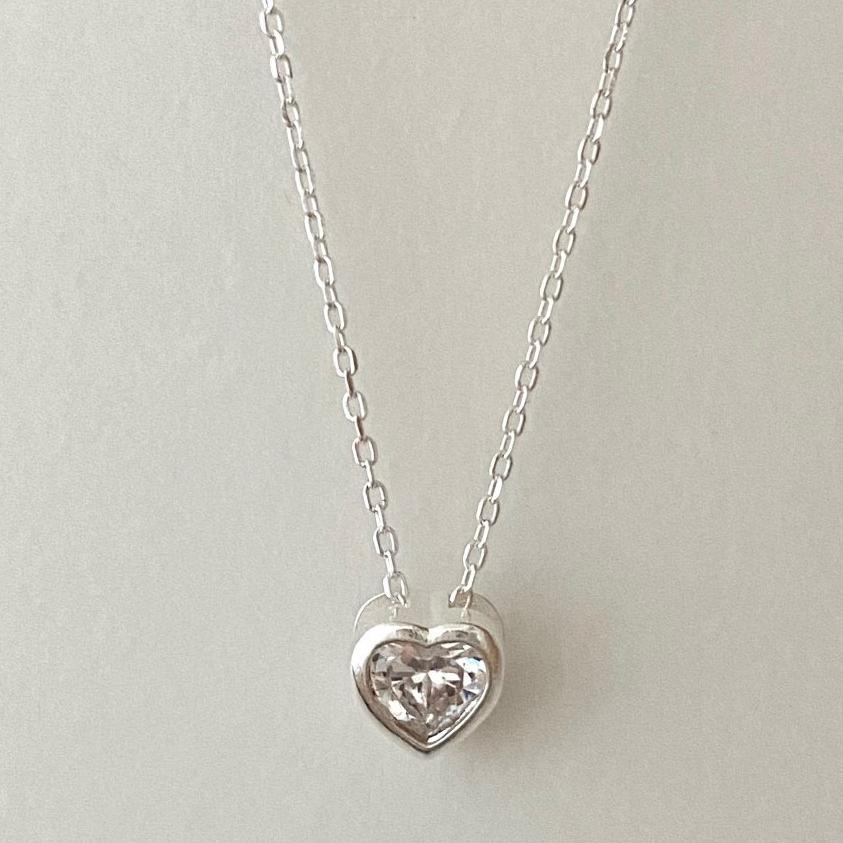 Minimalist Heart-Shaped 925 Sterling Silver Necklace with Cubic Zirconia Accents