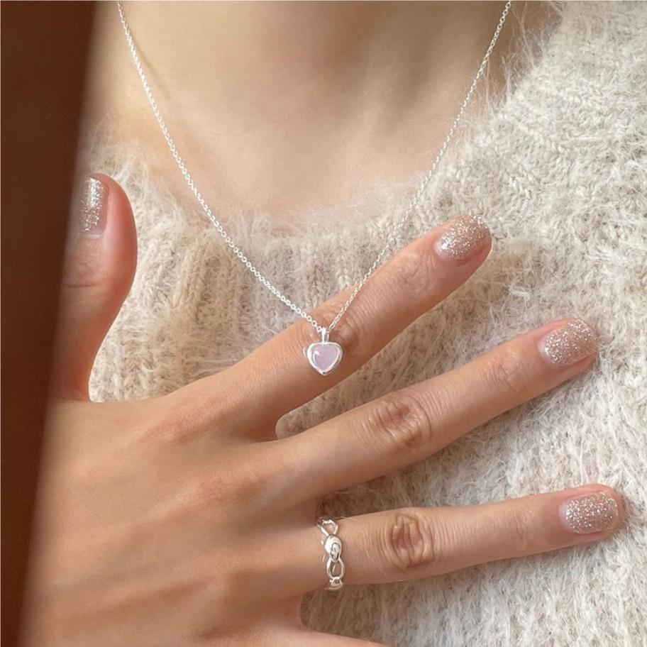 Collana con ciondolo a cuore geometrico minimalista in argento sterling 925 con catenina a chicco di grandine